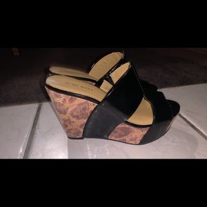Nine West Leopard cork wedge sandals 7